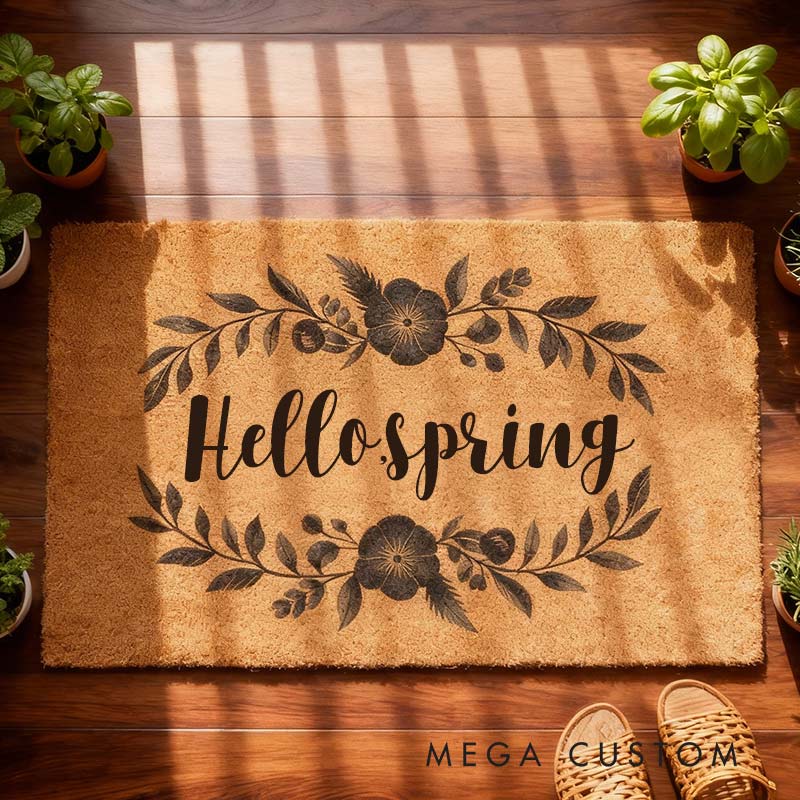 Personalized Blue Floral Welcome Doormat Last Name Doormat Custom Door Mats Welcome Doormat for Garden Lovers