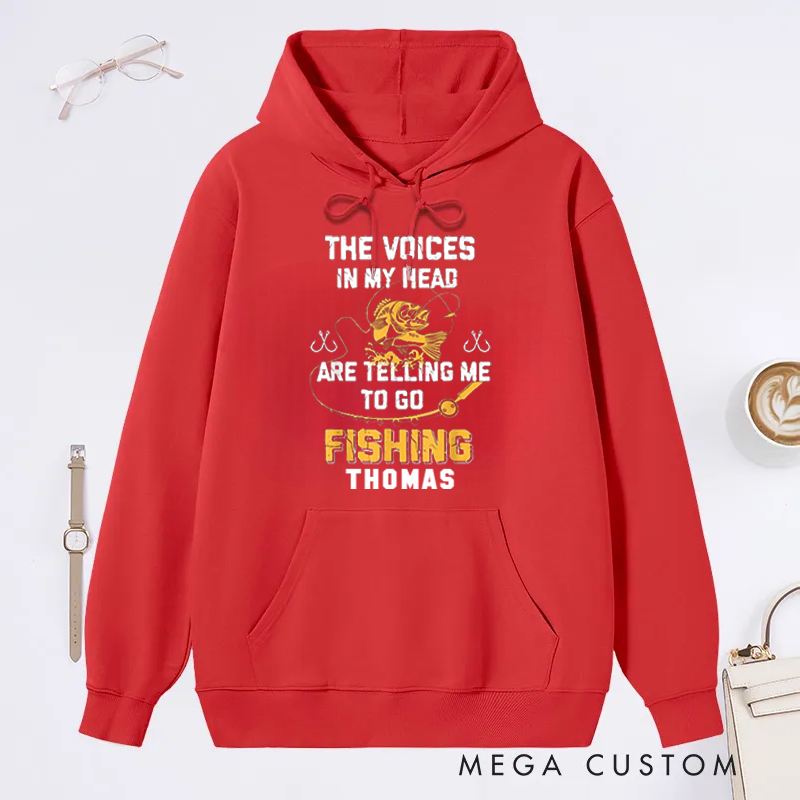 Personalized Fishing Hoodie Funny Voices in My Head Design Custom Name Warm and Comfortable Gift for Fishing Lovers and Anglers