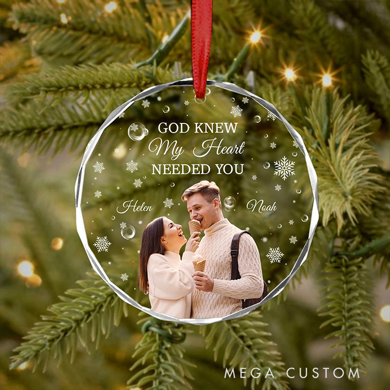 Personalized God Knew My Heart Needed You Couple Christmas Glass Ornament with Custom Name and Photo Romantic Holiday Gift Anniversary Gift for Couple