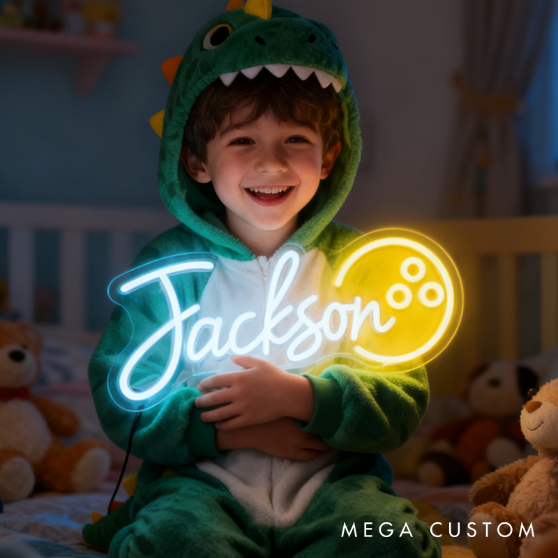 Personalized Bowling Neon Sign with Custom Name for Game Room Decor and Fun Spaces