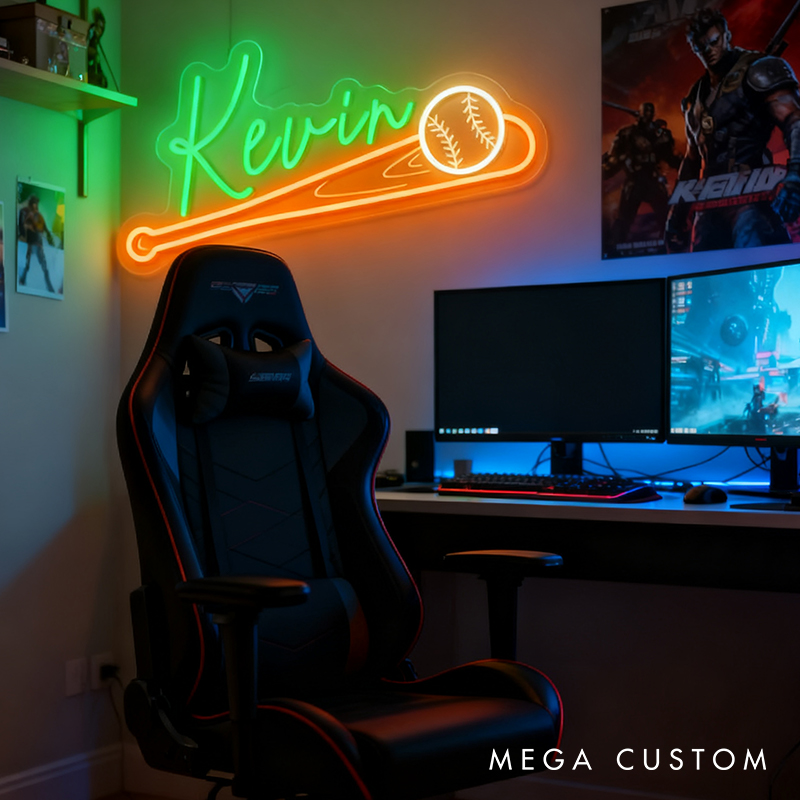 Personalized Baseball Neon Sign with Custom Name and Bat Design for Baseball Enthusiasts and Game Rooms