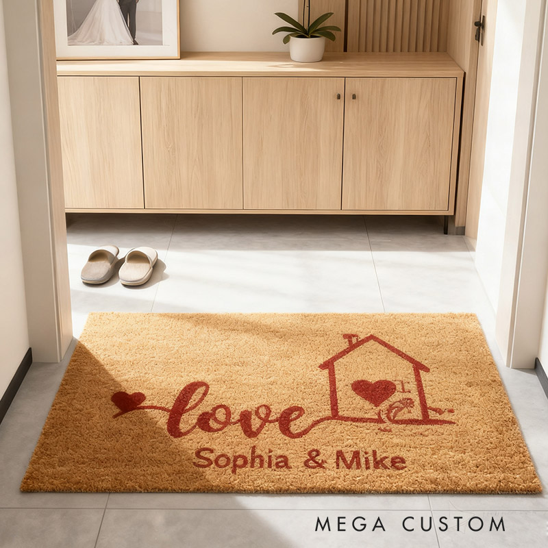 Personalized Welcome Doormat Custom Coir Mat with Name for Couple Valentine's Day gifts Housewarming Gift 