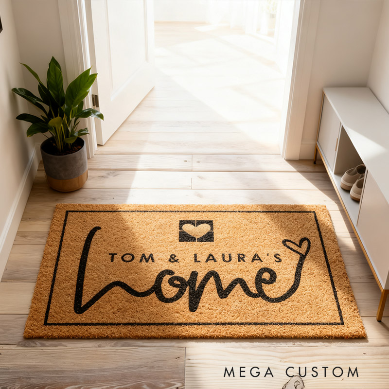 Personalized New Home Welcome Doormat Custom Coir Mat with Name for Couple Valentine's Day gifts Housewarming Gift 