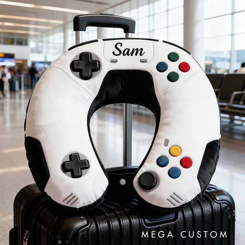 Personalized Graphic 3D Print Game Controller U-Shaped Pillow with Custom Name for Game Lovers Travel Neck Pillow Christmas Gift for Kids