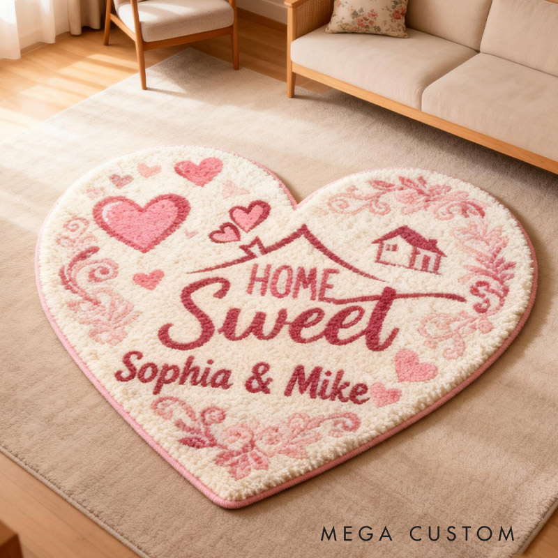 Personalized Home Sweet Home Doormat Custom Heart-Shaped Name Rug for Couples New Home Gifts Valentine's Day Gifts