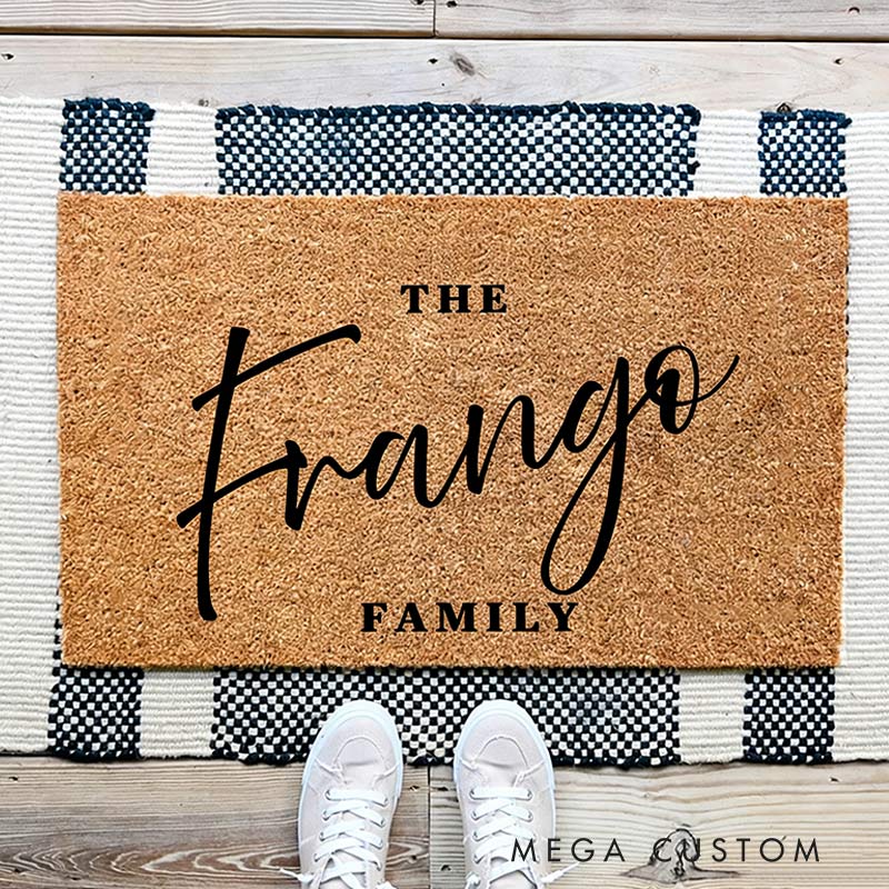 Personalized Family Name Doormat Modern Outdoor Welcome Mat Custom Coir Mat with Name Housewarming Gift 