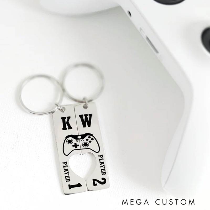 Personalized Custom Couples Keychains Funny Keychain Anniversary Gift for Boyfriend Valentines Day Gift for Him Geek Gamer Lover Gifts