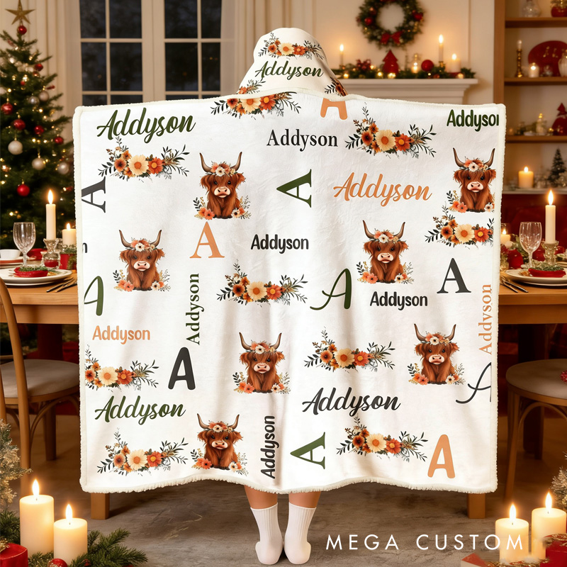 Personalized Flower Cow Blanket Hoodie Custom Wearable Blanket Hoodie with Name for Gardening Lovers Birthday Gift for Gardener