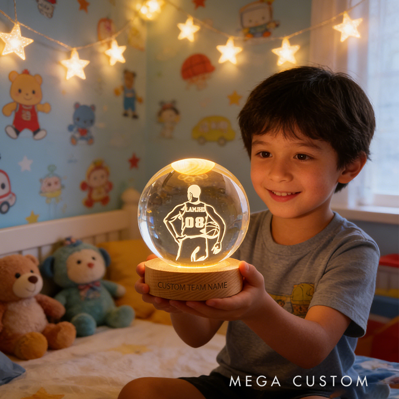 Personalized 3D Basketball Crystal Keepsake with LED Base for Players, Teams, and Fans