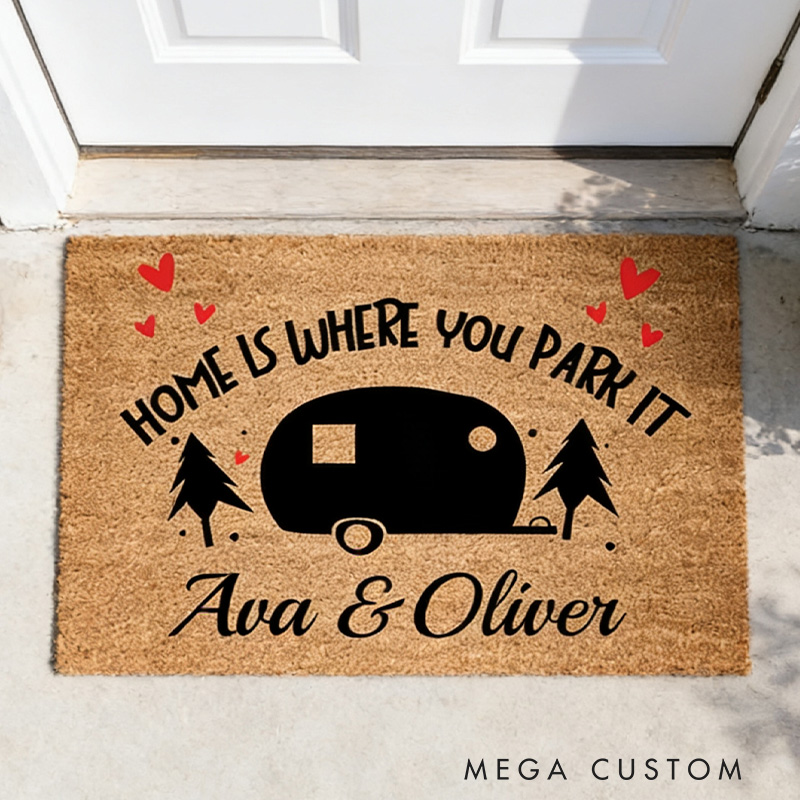 Personalized Home Is Where You Park It Custom Camping Mat Custom Camper Decor Camping Gift for Couple