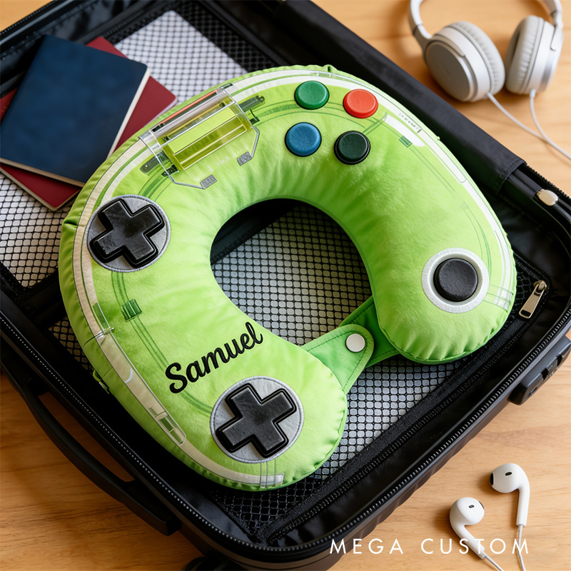 Personalized Neon Controller Graphic 3D Print Game Controller U-Shaped Pillow for Game Lovers Travel Neck Pillow Christmas Gift for Kids