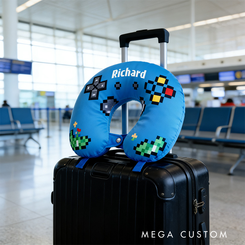 Personalized Pixel Style Game Controller Graphic 3D Print Game Controller U-Shaped Pillow for Game Lovers Travel Neck Pillow Christmas Gift for Kids