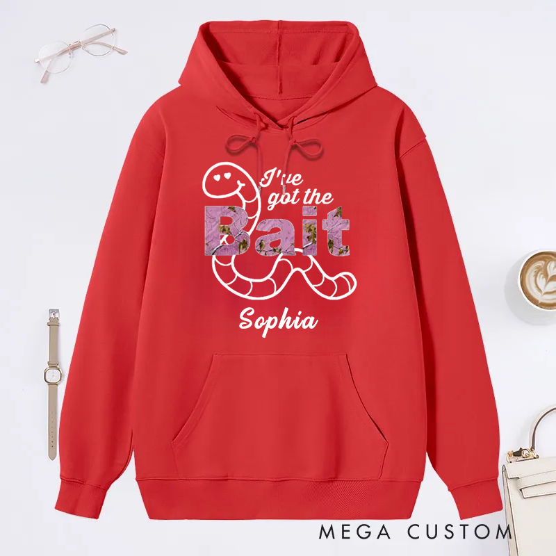 Personalized Fishing Couple Hoodies I’ve Got the Bait or HookDesign Custom Name Romantic Gift for Fishing Lovers Husband Wife Couples