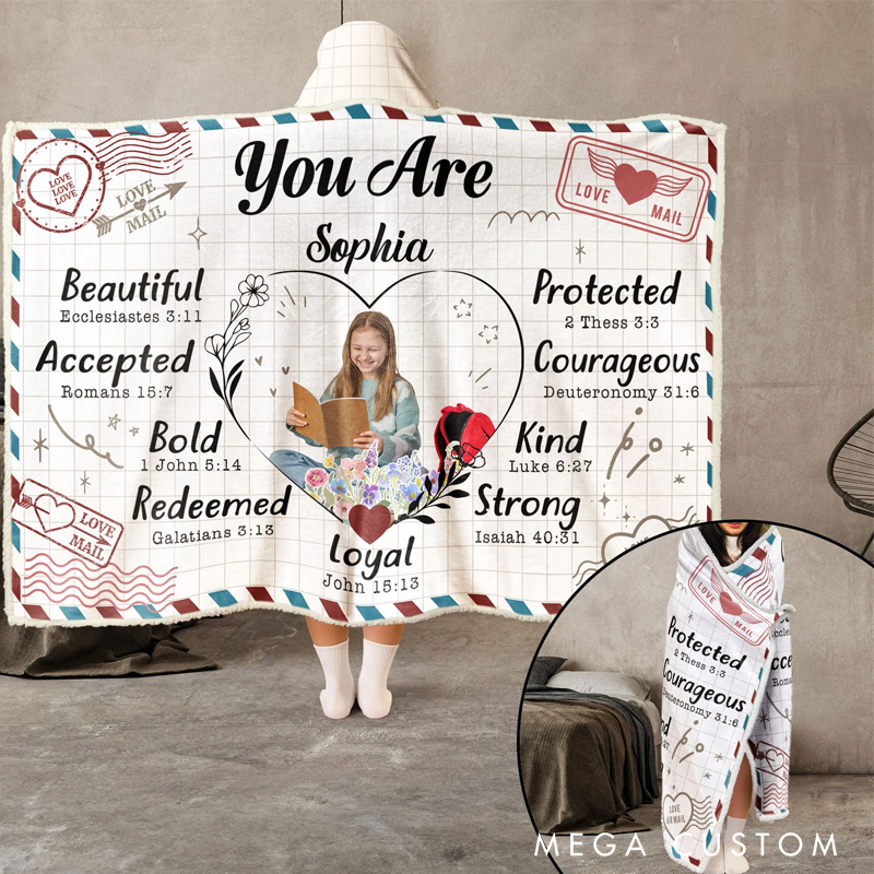 Personalized You are Beautiful and Kind Blanket Hoodie Custom Photo Wearable Blanket Hoodie with Name for Book Lovers Bookworm Birthday Gift