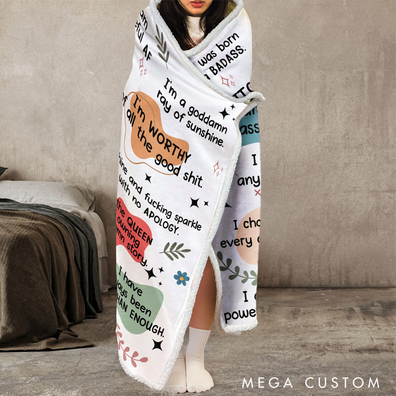 Personalized Bad B*tch Affirmations Blanket Hoodie Custom Wearable Blanket Hoodie with Name for Book Lovers Bookworm Birthday Gift