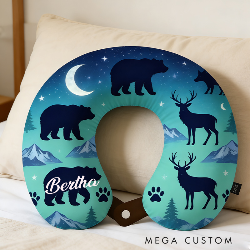 Personalized Wilderness Travel U-Shaped Pillow with Custom Name for Outdoor Wildlife and Adventure Lovers Gift for Kids