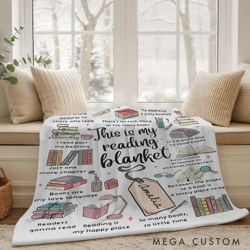 Personalized This is my Reading Throw Blanket Custom Book Blanket for Book Lovers Reader Blanket with Name for Bookworm Librarian Gift