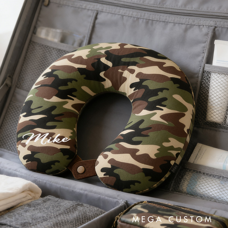Personalized Camouflage Travel Neck Pillow Outdoor Hunting Lover Pillow with Custom Name for Outdoor Adventure Lovers Gift for Kids