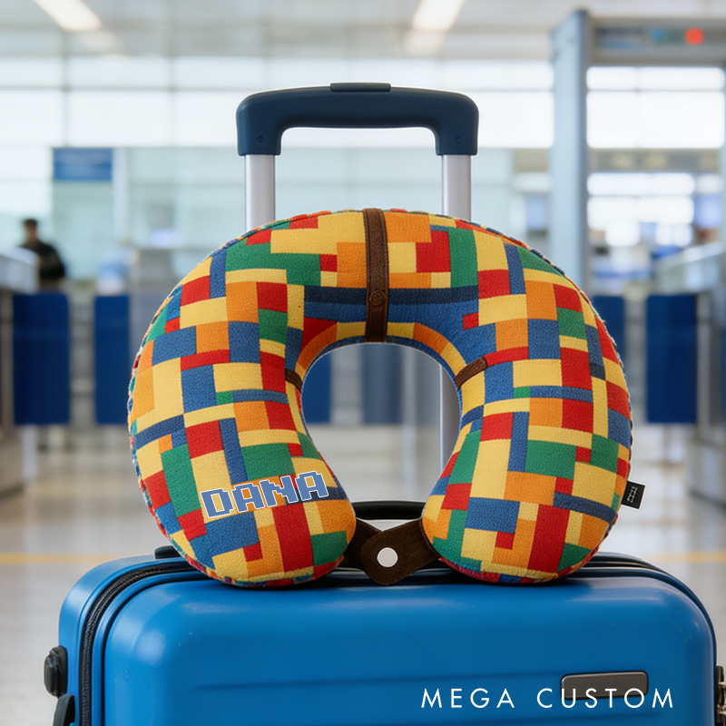 Personalized Colorful Colored Building Blocks Travel U-Shaped Pillow for Children Pillow Game Lover Geek Gift