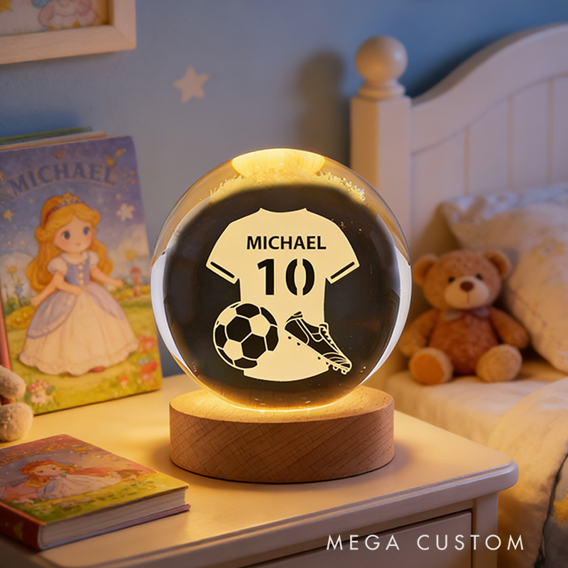 Personalized 3D Soccer Crystal Ball with Custom Name and Jersey Number for Fans and Athletes