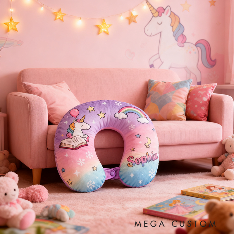 Personalized Gradient Neck Pillow withCustom Name for Magic Lovers Travel Neck Pillow Christmas Gift for Kids