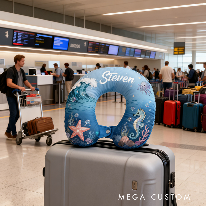 Personalized Ocean Themed Christmas Gift Neck Pillow with Custom Name for Magic Lovers Travel Neck Pillow Christmas Gift for Kids