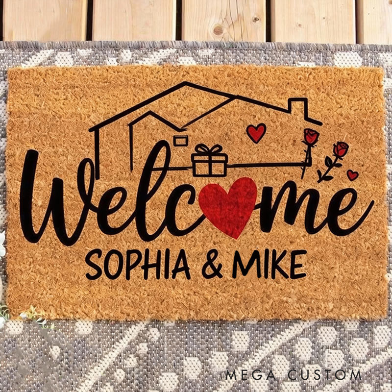 Personalized Sweet Home Doormat Custom Welcome Mat with Name for Couple Valentine's Day Gifts Housewarming Gift