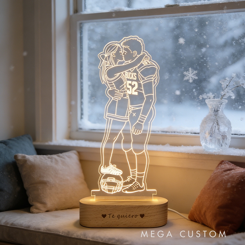 Personalized Couple Football Night Light with Custom Photo and Love Message Valentine’s Day