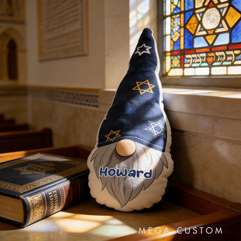 Personalized Cute Hanukkah Gnome Pillow with Custom Name Religious Home Decor Star of David Pillow Happy Hanukkah Gift for Jewish Family