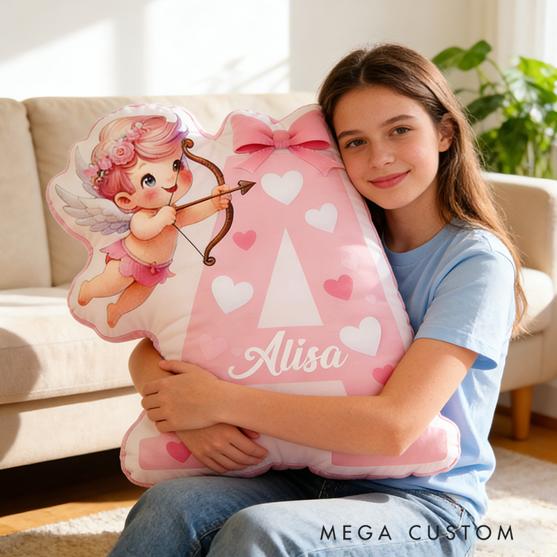 Personalized Cupid Initial Letters Pillow Custom Name Valentine's Day Gift Pillow Soft Decorative Graphic 3D Print Pillow for Her