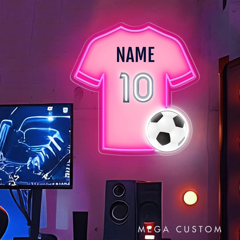 Personalized LED Soccer Jersey Neon Sign with Custom Name and Number for Soccer Enthusiast