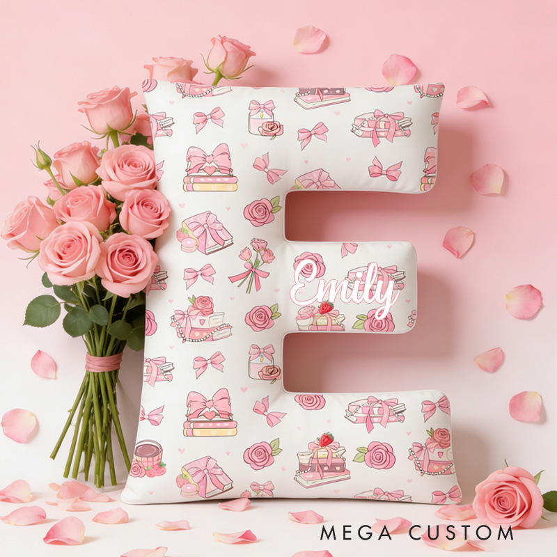 Personalized Flower Book Alphabet Throw Pillow Graphic 3D Coffee Book Letter Pillow with Name for Girlfriend Wife Book Lover Bookish Bookworm Valentines Day Gift