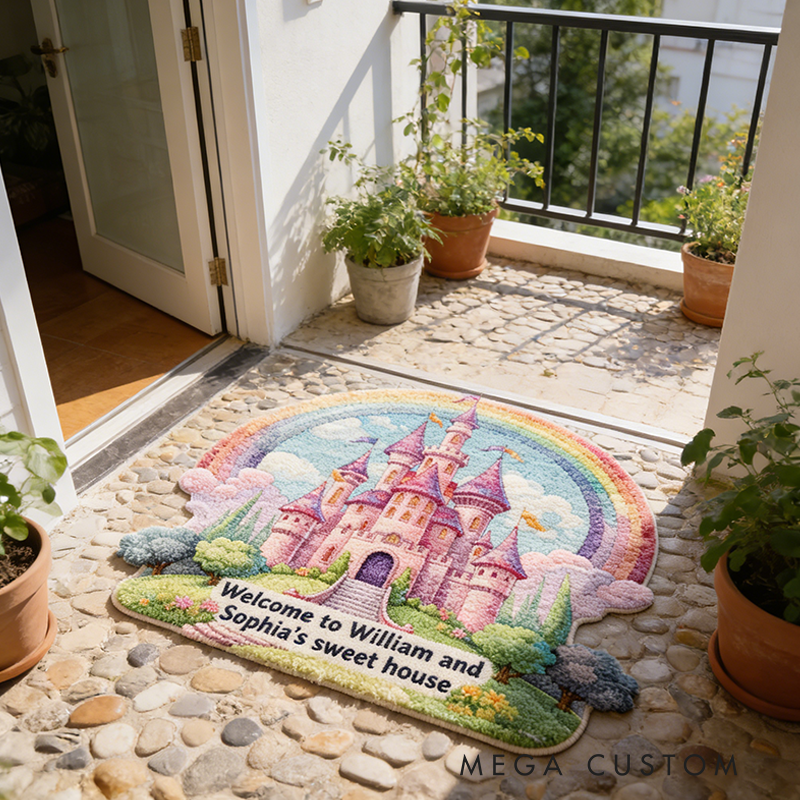 Personalized Fairy Tale Castle Area Custom Name Welcome Mat New Home Gift Housewarming Wedding Gift for Couples