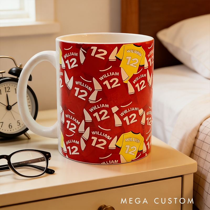 Personalized Soccer Jersey Mug with Custom Name and Number Design