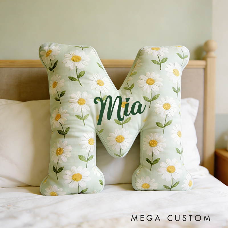 Personalized Letter Daisy Pillow Initial Flower Throw Pillow Custom Holiday Home Decor Letter Pillow for Girl Friend