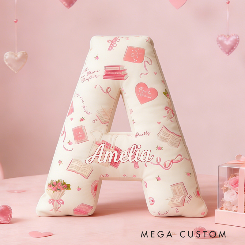 Personalized Buy Me Books Alphabet Throw Pillow Graphic 3D Book Lover Letter Pillow with Name for Girlfriend Wife Bookish Bookworm Valentines Day Gift