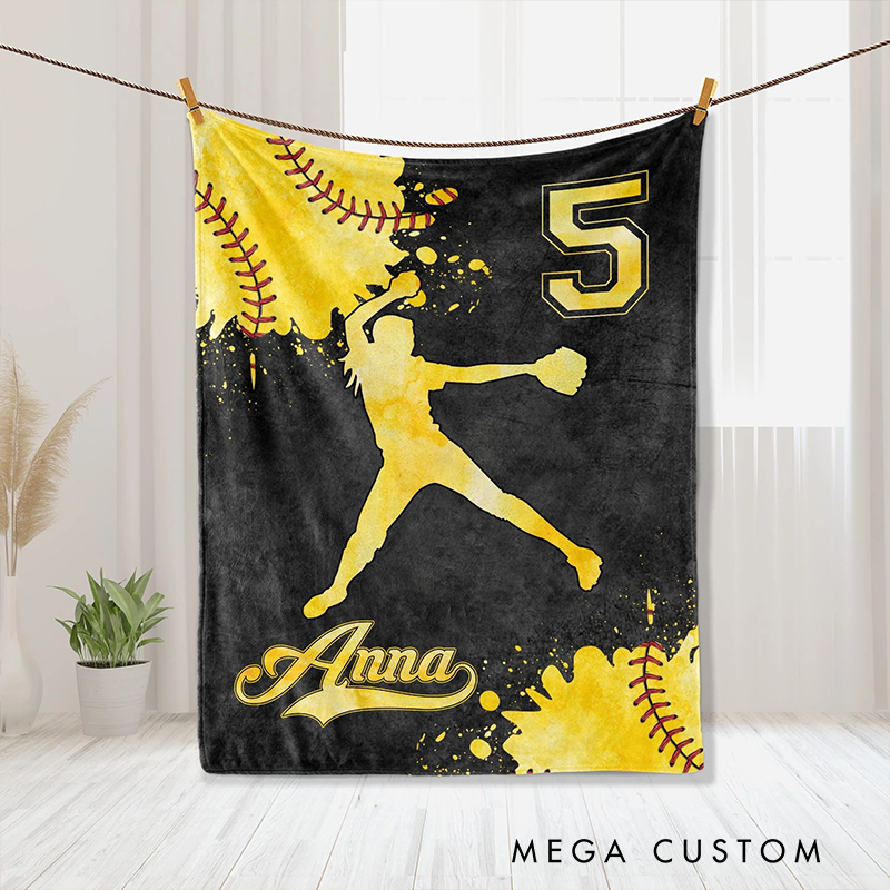 Personalized Softball Blanket with Custom Name and Number Design