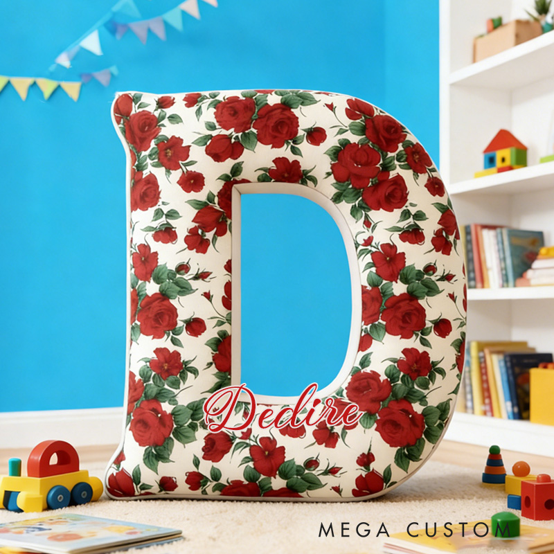 Personalized Red Rose Alphabet Throw Pillow Graphic 3D Print Rose Pillow with Name for Girlfriend Gardener Valentine's Day Gifts Loving Room Decor
