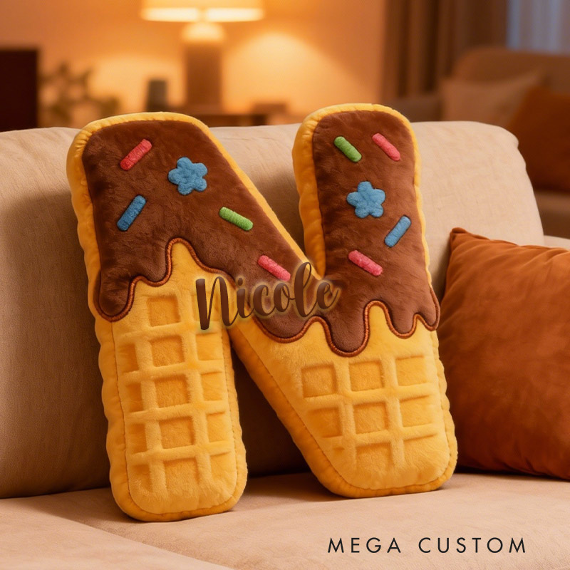 Personalized Waffle Cone Initial Pillow Graphic 3D Print Pillow with Name for Baking Lovers 