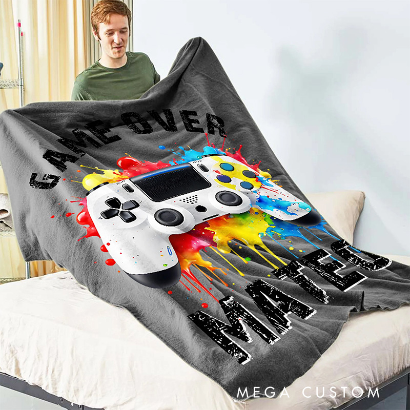 Personalized Game Controller Splatter Paint Soft Throw Blanket with Name and Title Gamer Home Decor Birthday Gift for Game Lover Kid