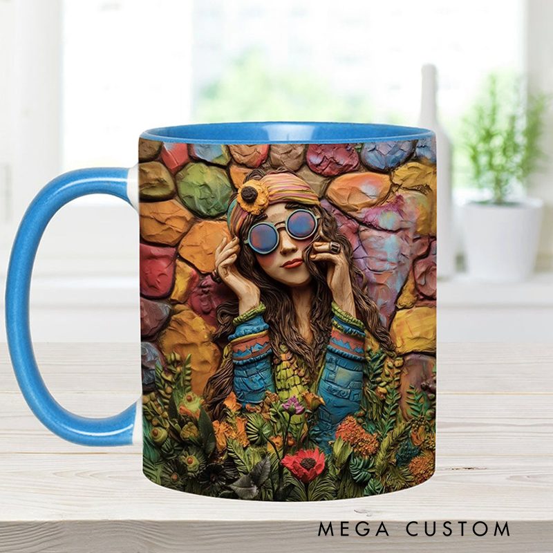 Personalized Hippie Accent Mug Custom Name Hippie Girl Hippie Soul Peace Love Mug for Music Lover Gift