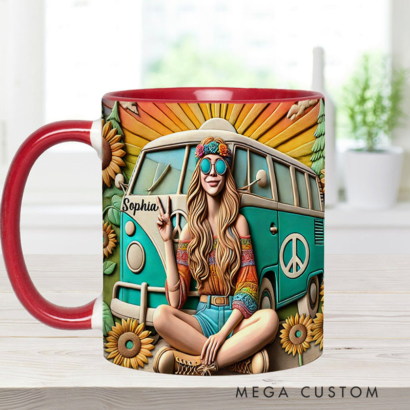 Personalized Hippie Soul Accent Mug Colorful Hippie Car Hippie Coffee Mug Bohemian Coffee Mug