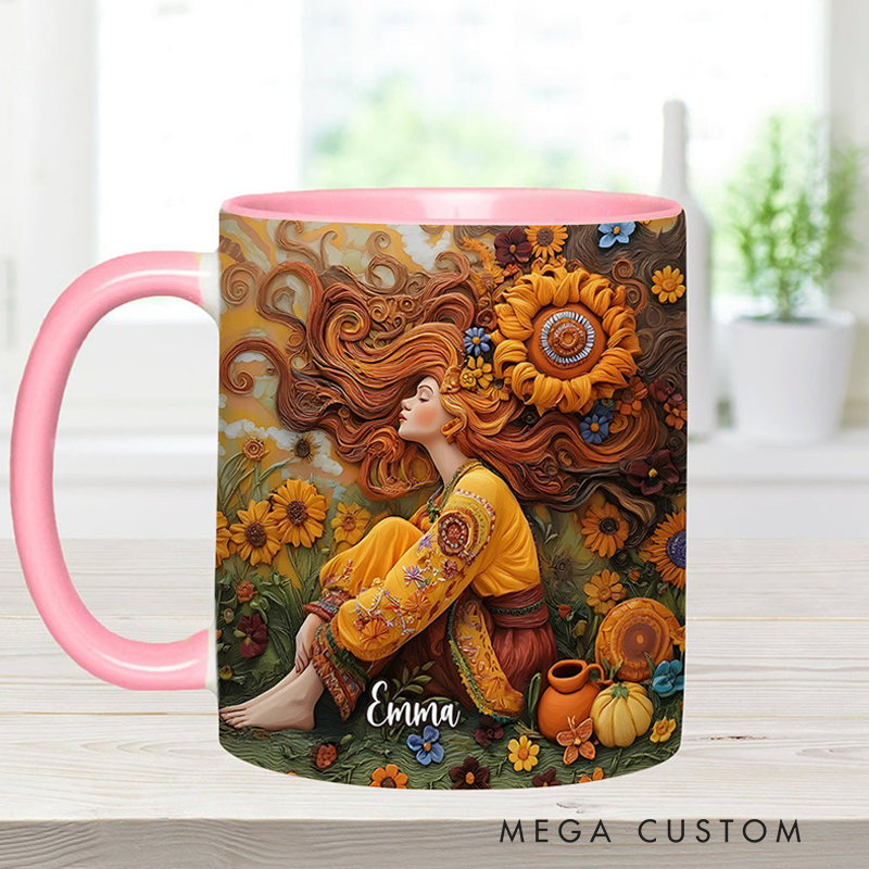 Personalized Hippie Accent Mug Custom Name Hippie Lover Gifts Colorful Hippie Coffee Mug Bohemian Coffee Mug