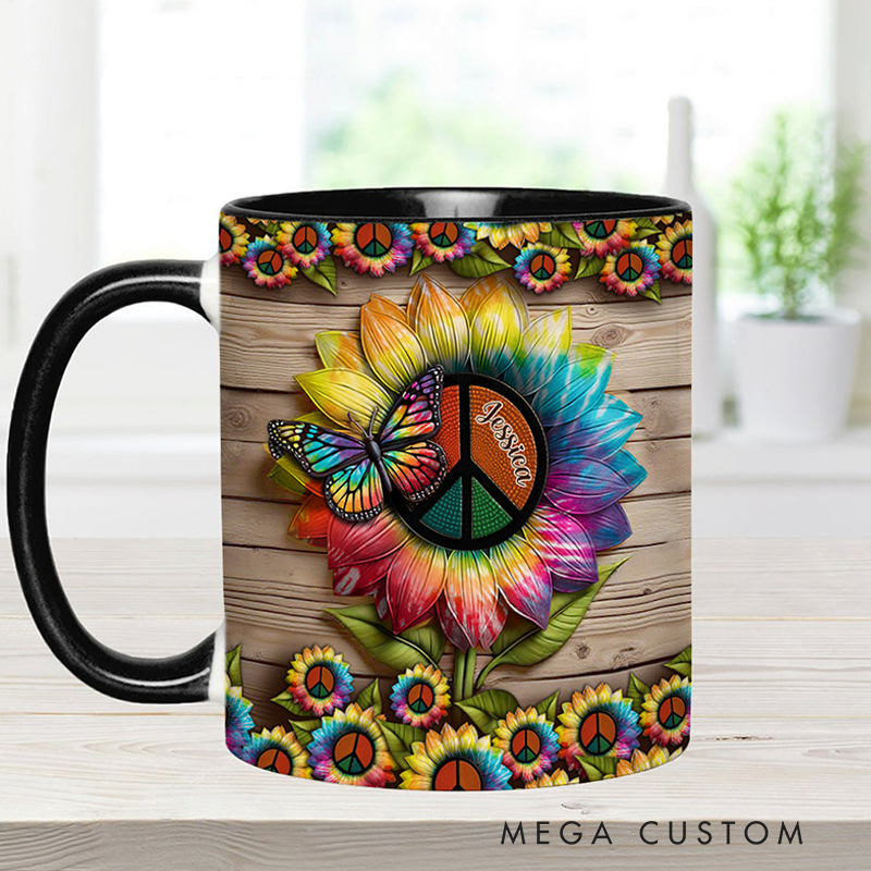 Personalized Hippie Accent Mug Custom Name Hippie Flower Hippie Coffee Mug Bohemian Coffee Mug