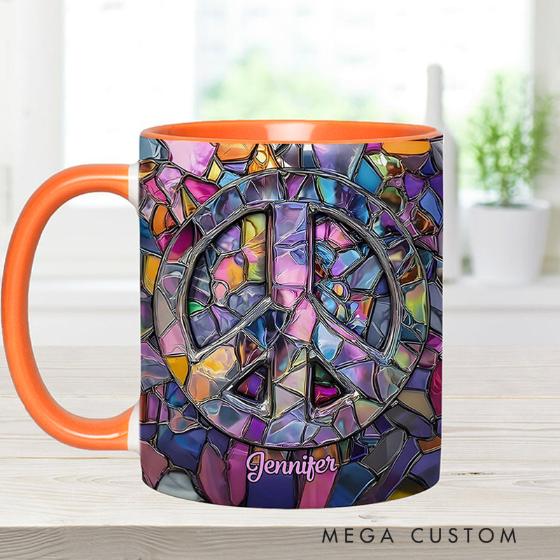 Personalized Hippie Accent Mug Custom Name Hippie Soul Peace Love Mug for Music Lover Gift