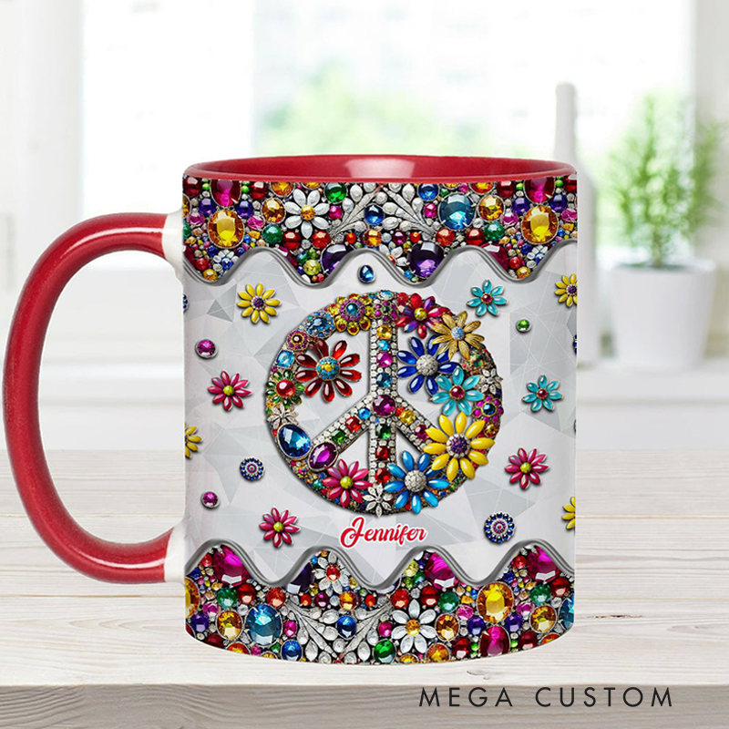 Personalized Hippie Accent Mug Custom Name Colorful Hippie Soul Peace Love Mug for Music Lover Gift