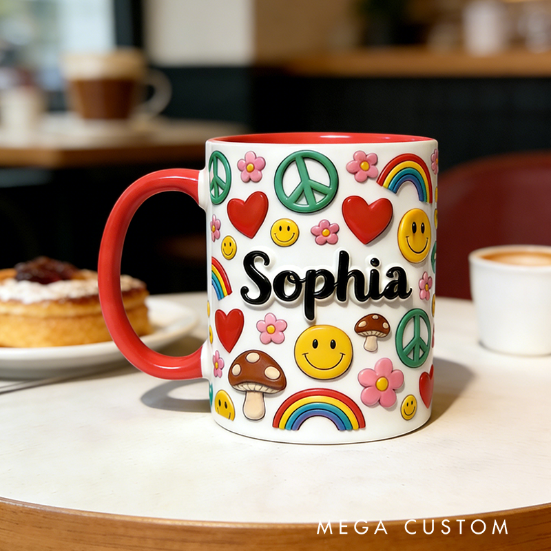 Personalized Hippie Accent Mug Custom Name Colorful Hippie for Music Lover Gift
