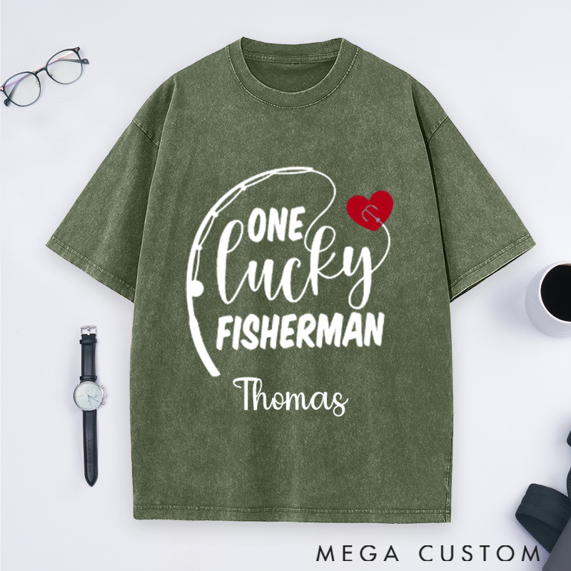 Personalized Couples Fishing T-Shirts Lucky Fisherman and Best Catch Design Custom Name Perfect Gift for Couple Husband Fishing Lovers and Outdoor Adventures