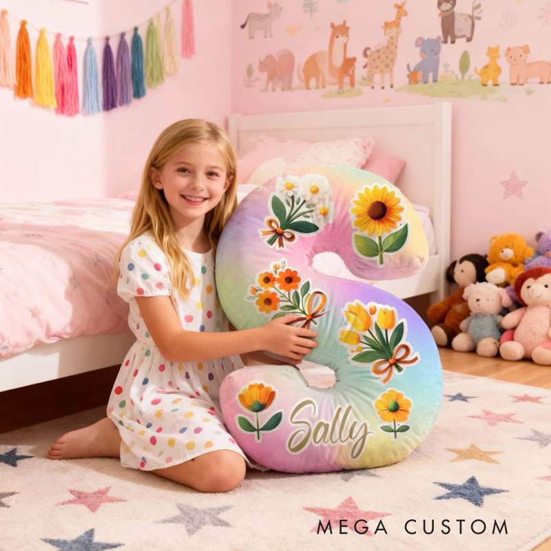 Personalized Initial Pillow Sunflower and Daisy Custom Name Pillow for Girls Gardening Lovers Gift 