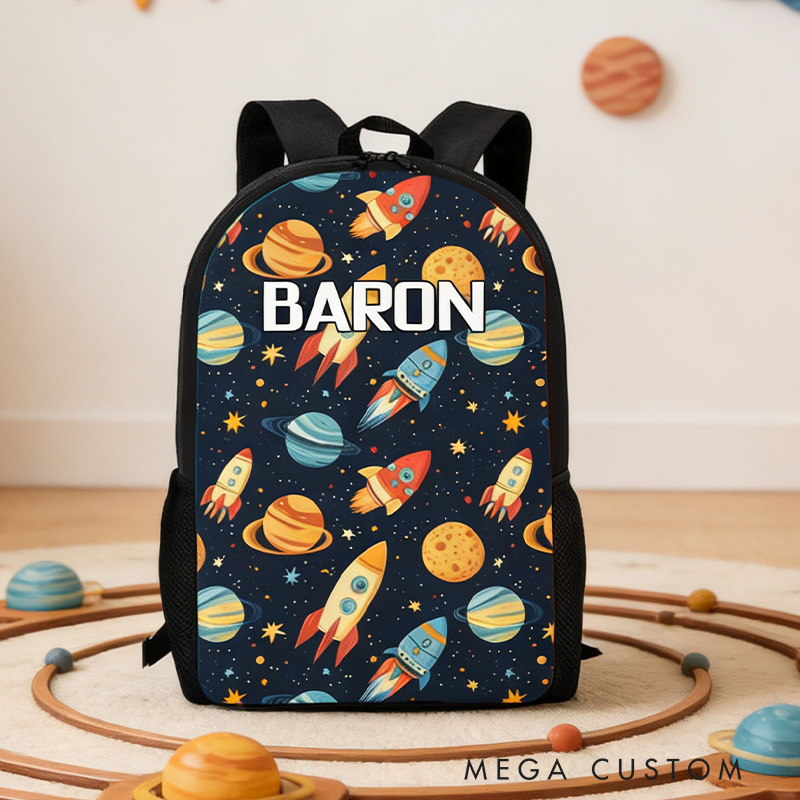 Personalized Rocket and Planet Backpack for Kids Space Exploration Lover Backpack Custom Name Gift for Kid